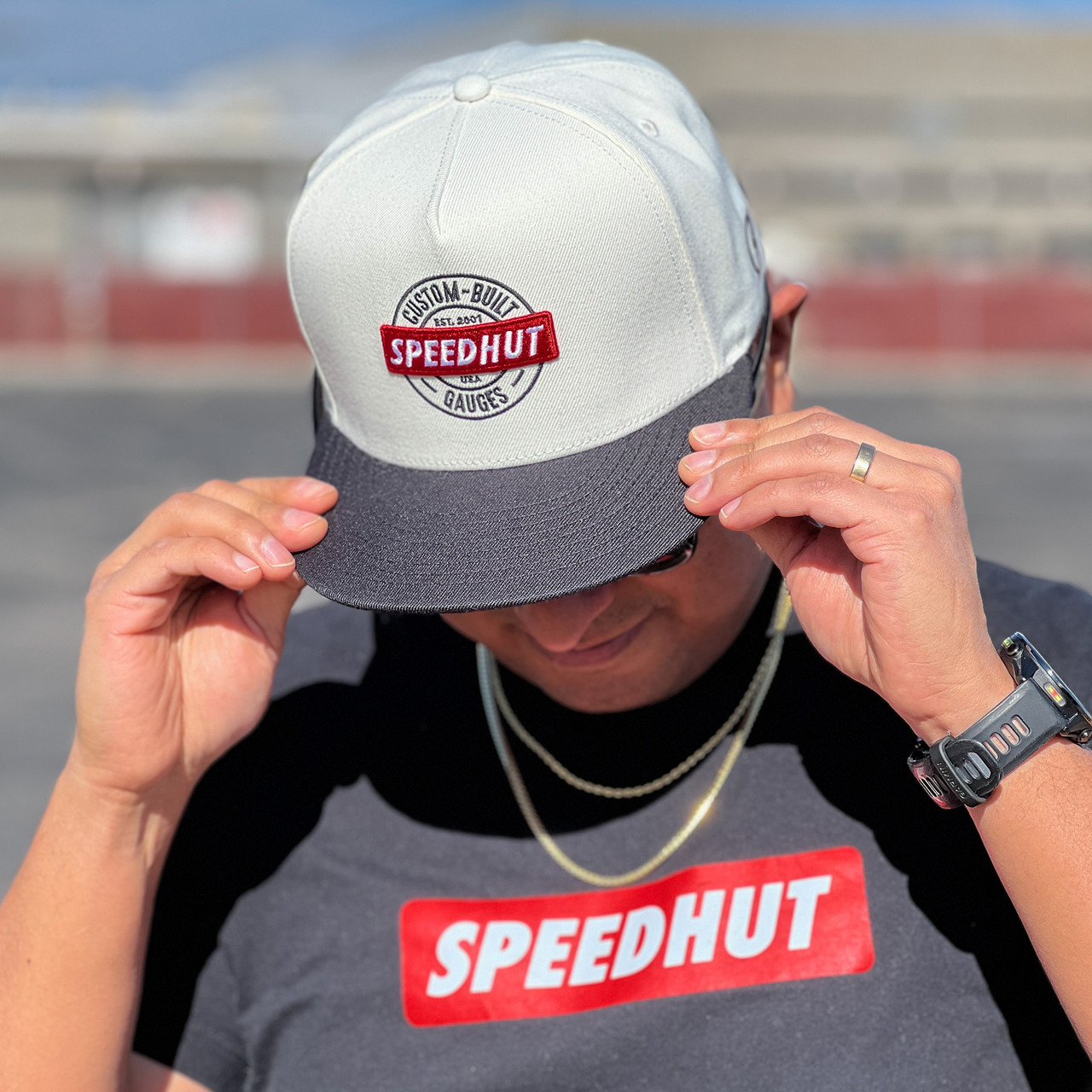 Flat Brim White Hat - Speedhut Patch Logo